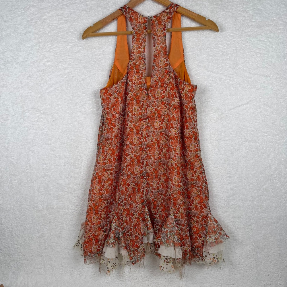 Banana USA Mini Dress‎ Womens Large Orange Floral Ruffle Racerback Boho Festival - Picture 4 of 10